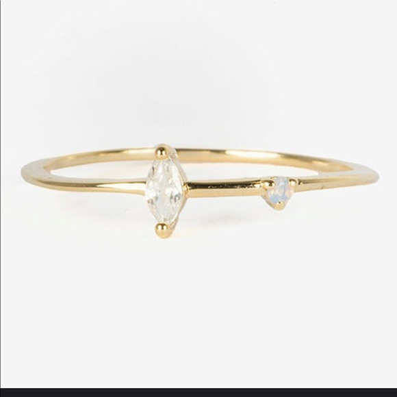 Simple Marquis CZ &Dot Opal Ring Gold-sz 6 or 7 - Picture 3 of 5